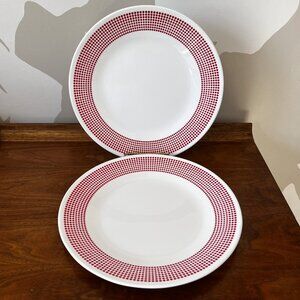 2 Corelle Bayside Dots Dinner Plates Red 11" Corning USA Break-Resistant Retired